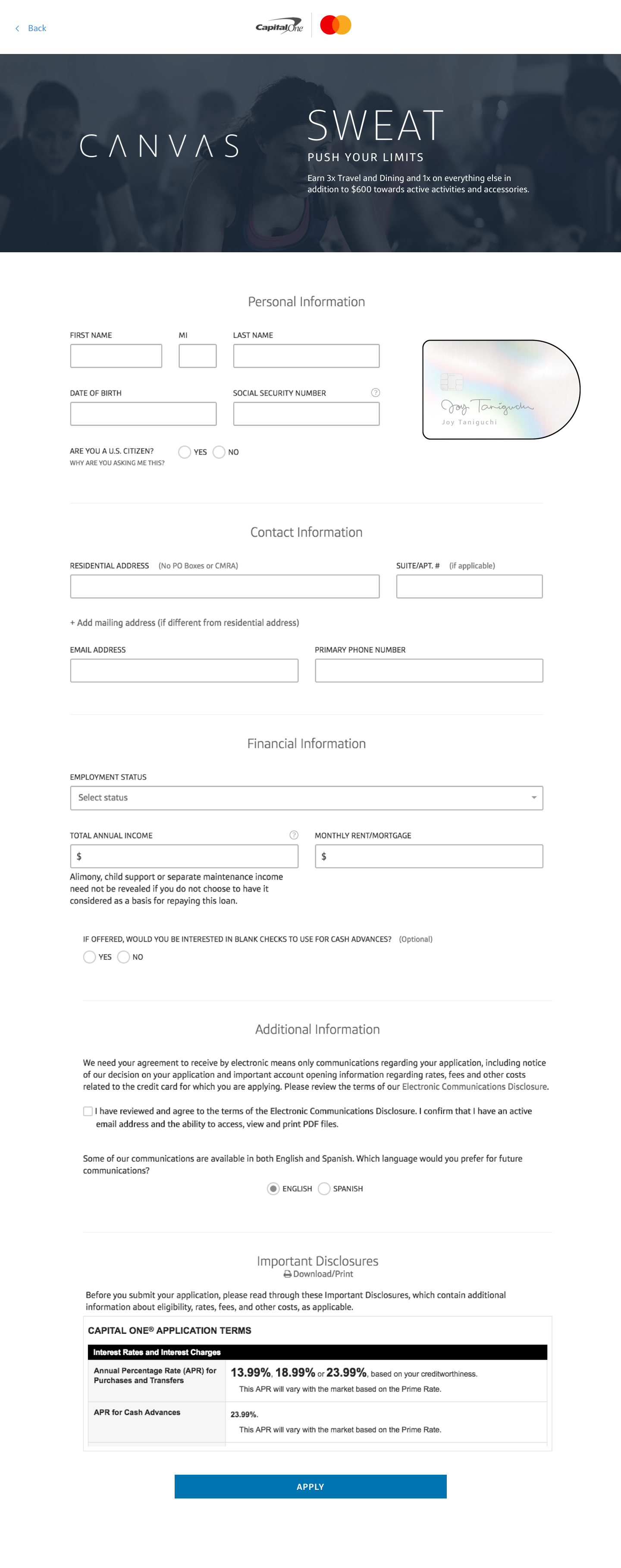 Conversion flow: card application with personalized category selection