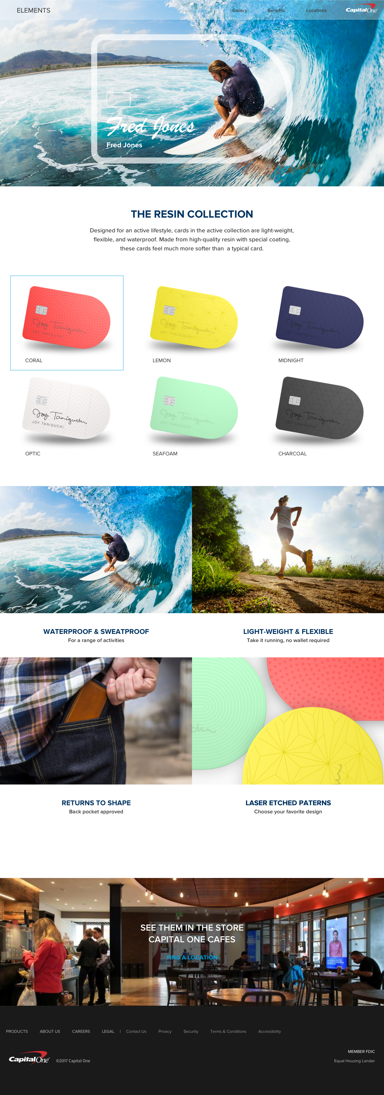 Resin collection: product detail page with lifestyle photography and material attributes