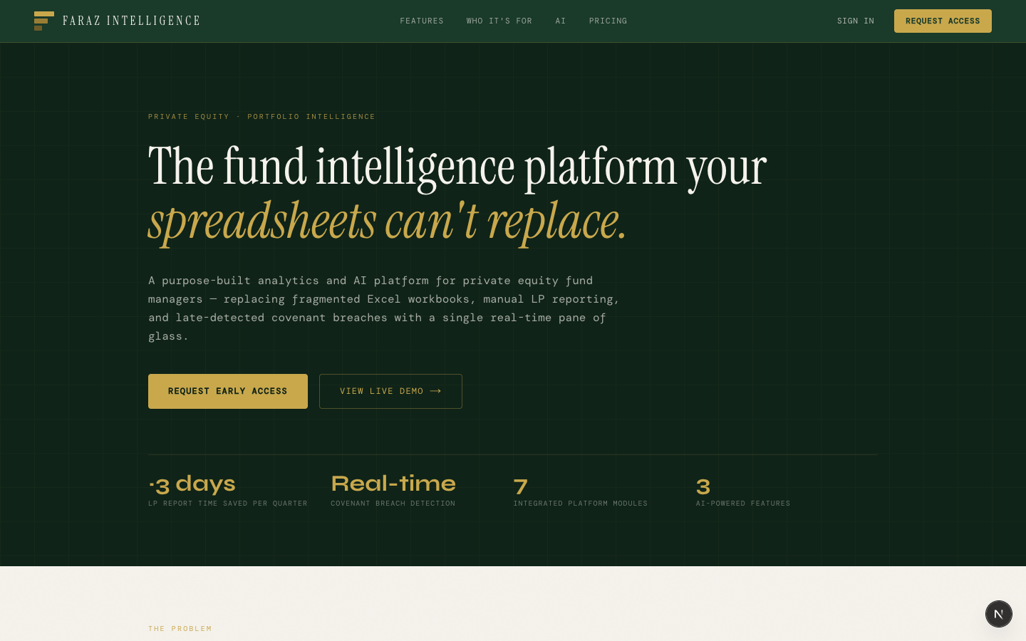 Marketing site: fund intelligence platform positioning and feature highlights