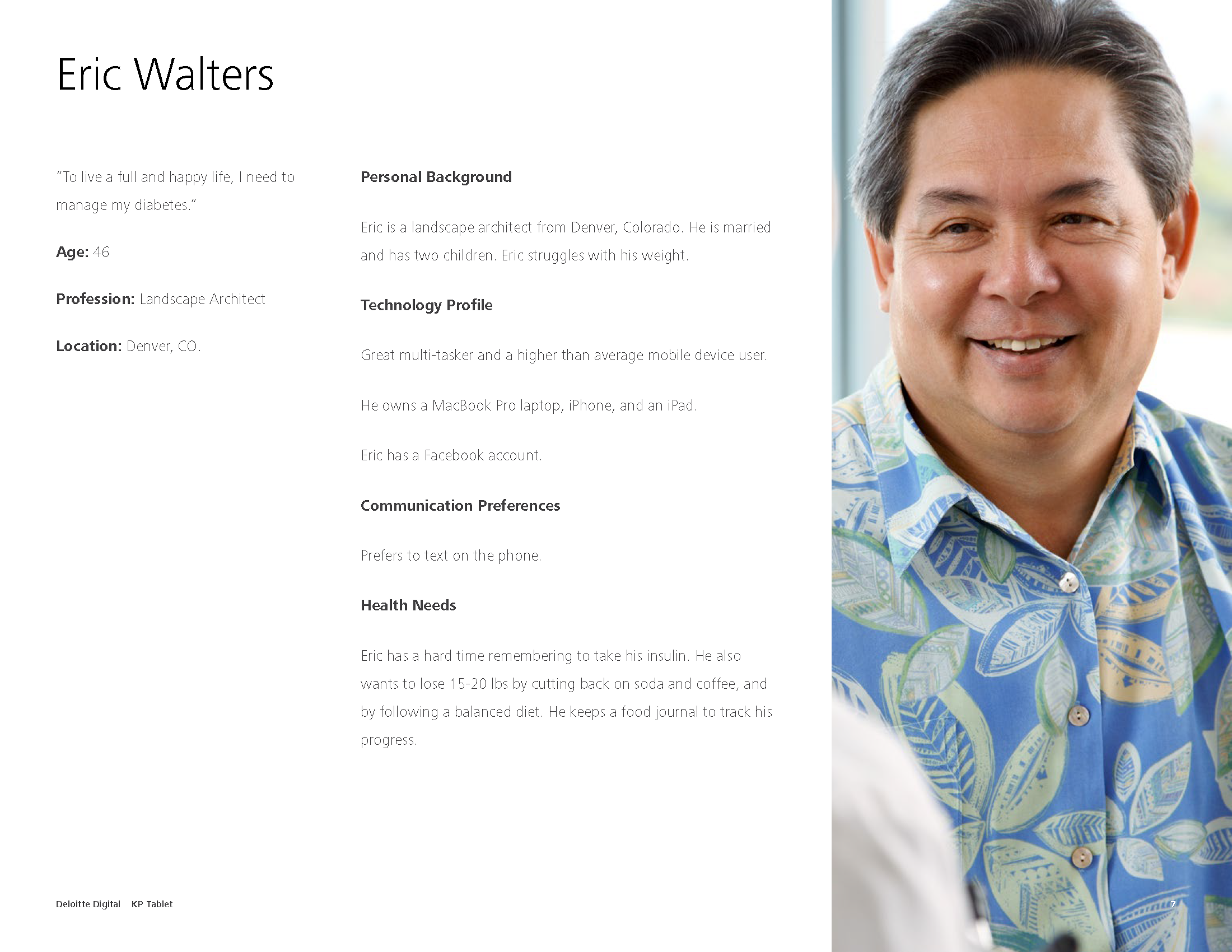 User persona | Eric Walters, chronic condition management (Type II Diabetes)